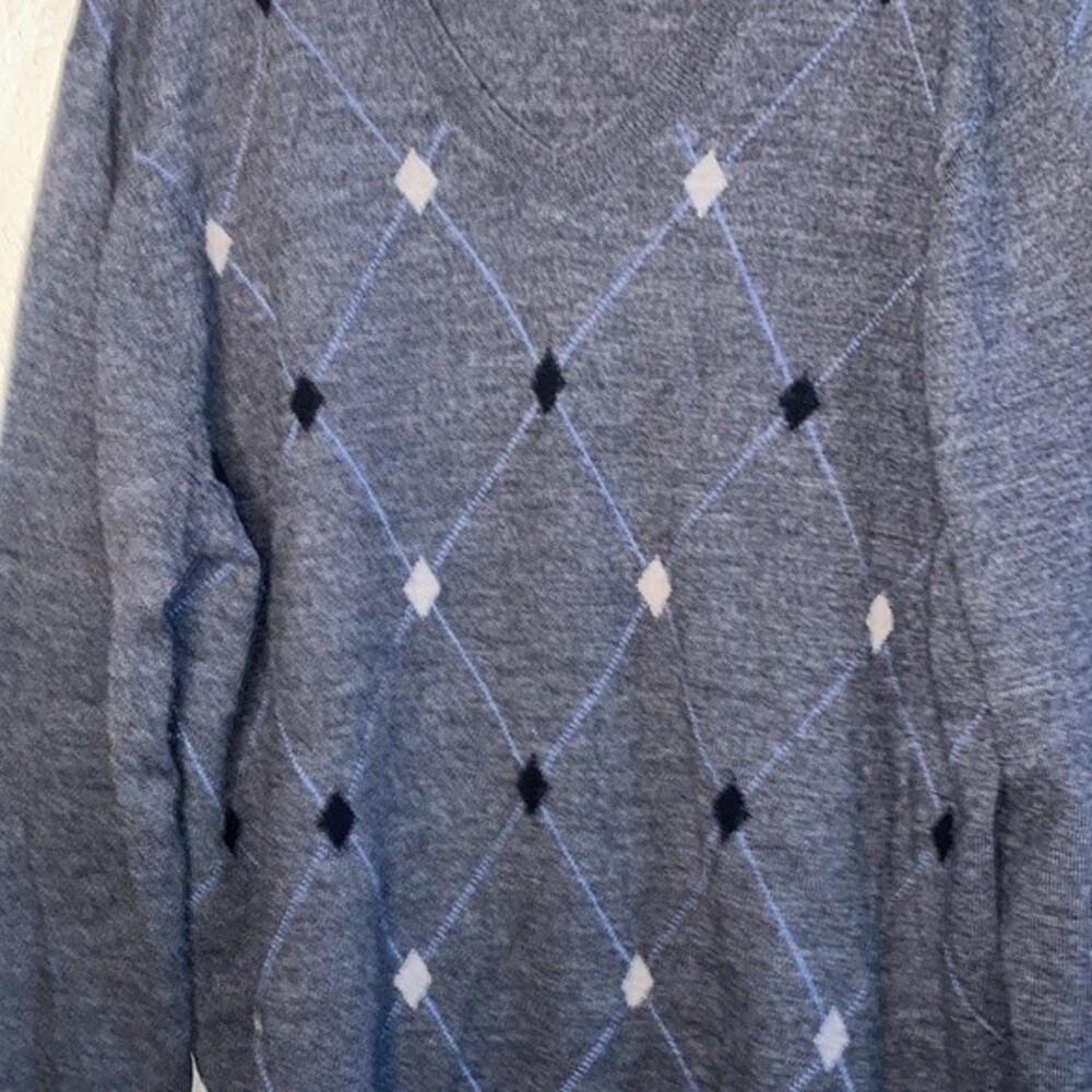 mens merino wool sweater diamond Large golf vneck luxury preppy gray - Picture 2 of 9
